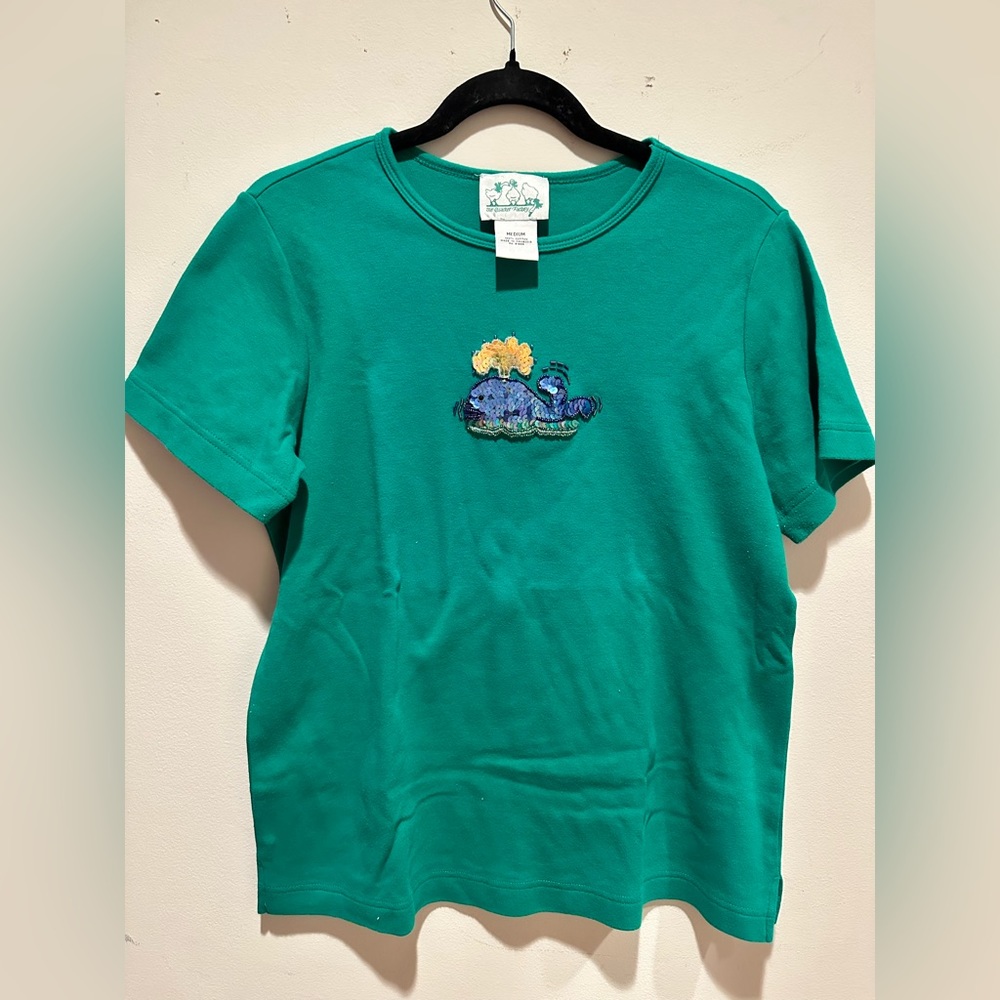 Quacker Factory Green Sequin Whale Tshirt